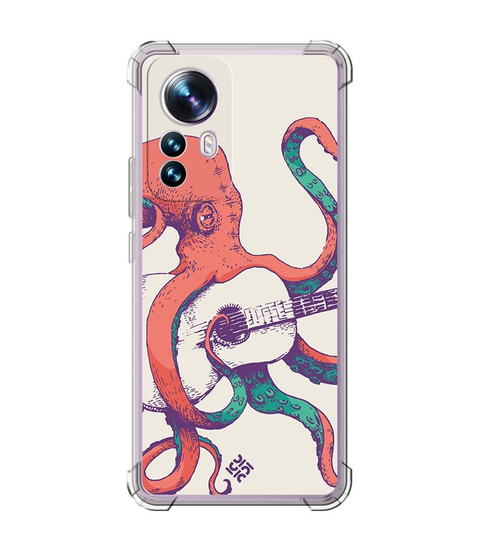 Funda Antigolpe [ Xiaomi 12T - 12T Pro ] Diseño Música [ Pulpo Tocando la Guitarra ] Esquina Reforzada Silicona 1.5mm