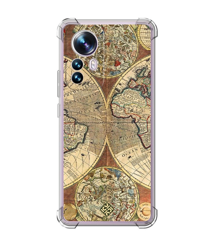 Funda Antigolpe [ Xiaomi 12T - 12T Pro ] Dibujo Auténtico [ Antiguo Mapa Mundi ] Esquina Reforzada Silicona 1.5mm Transparente