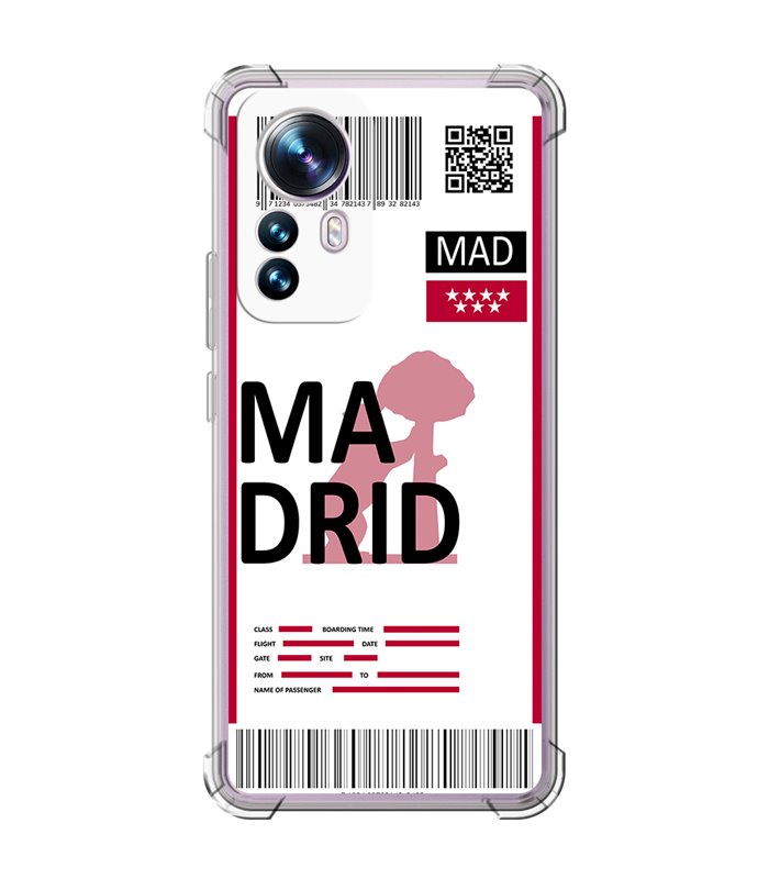 Funda Antigolpe [ Xiaomi 12T - 12T Pro ] Billete de Avión [ Madrid ] Esquina Reforzada Silicona 1.5mm Transparente