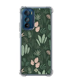 Funda Antigolpe [ Motorola Edge 30 ] Dibujo Botánico [ Patron Flora Vegetal Verde y Rosa ] Esquina Reforzada 1.5mm