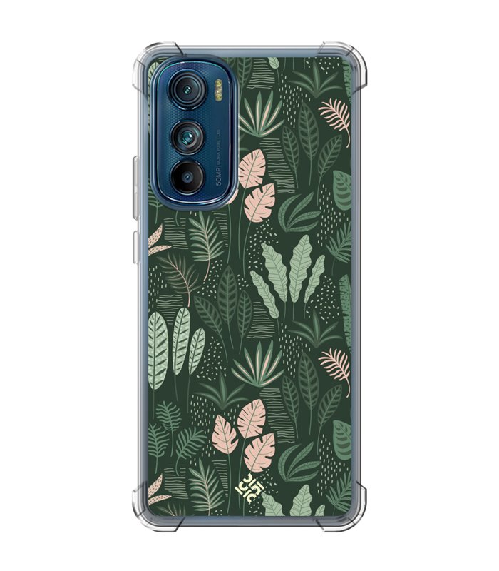 Funda Antigolpe [ Motorola Edge 30 ] Dibujo Botánico [ Patron Flora Vegetal Verde y Rosa ] Esquina Reforzada 1.5mm