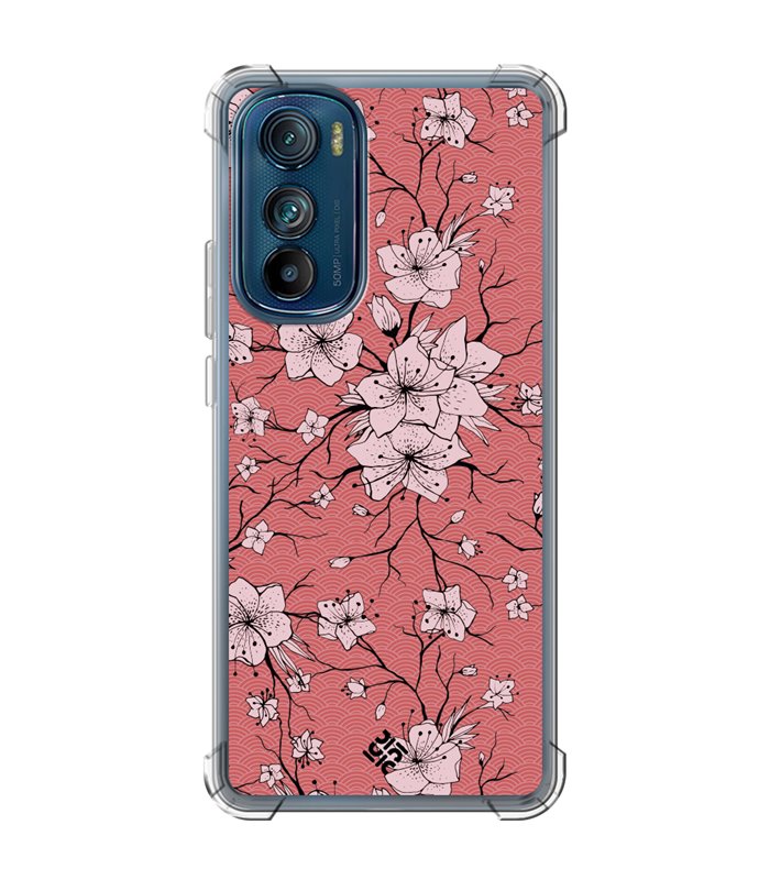 Funda Antigolpe [ Motorola Edge 30 ] Dibujo Botánico [ Flores sakura con patron japones ] Esquina Reforzada 1.5mm