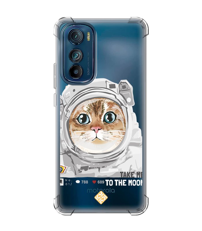 Funda Antigolpe [ Motorola Edge 30 ] Dibujo Mascotas [ Gato Astronauta - Take Me To The Moon ] Esquina Reforzada 1.5mm