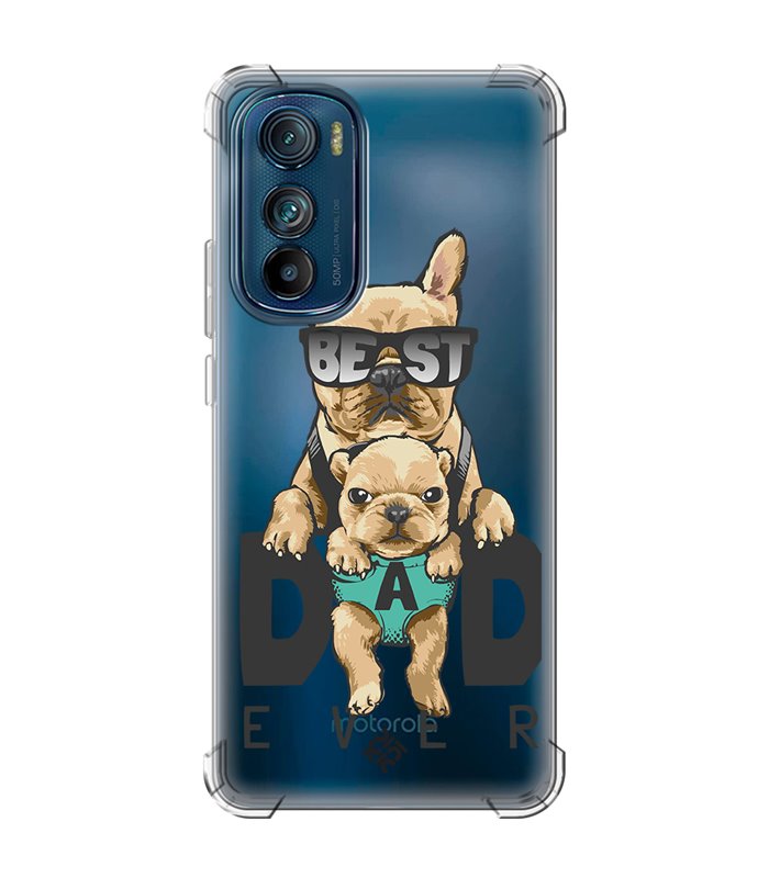 Funda Antigolpe [ Motorola Edge 30 ] Dibujo Mascotas [ Perro Bulldog - Best Dad Ever ] Esquina Reforzada Silicona