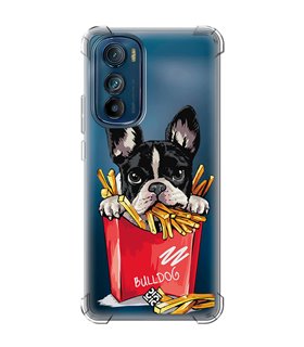 Funda Antigolpe [ Motorola Edge 30 ] Dibujo Mascotas [ Perrito Bulldog con Patatas ] Esquina Reforzada 1.5mm Transparente