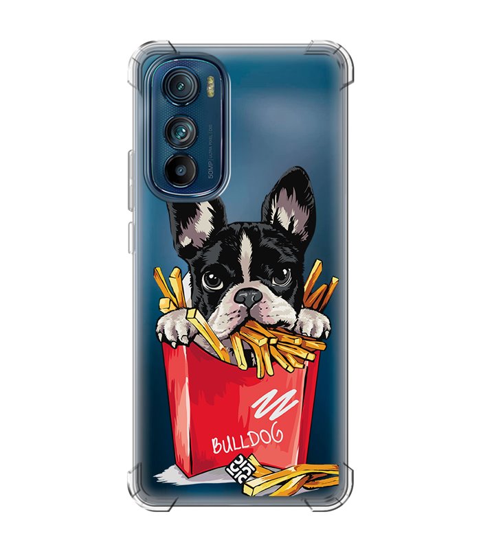 Funda Antigolpe [ Motorola Edge 30 ] Dibujo Mascotas [ Perrito Bulldog con Patatas ] Esquina Reforzada 1.5mm Transparente