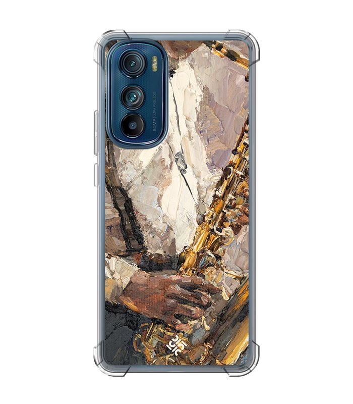 Funda Antigolpe [ Motorola Edge 30 ] Diseño Música [ Pintura - Tocando el Saxofón ] Esquina Reforzada Silicona Transparente
