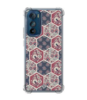 Funda Antigolpe [ Motorola Edge 30 ] Dibujo Tendencias [ Diseño Azulejos Hexágonales con Flores ] Esquina Reforzada