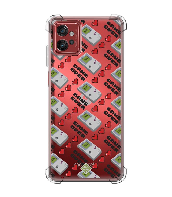 Funda Antigolpe [ Motorola Moto G32 ] Dibujo Auténtico [ Consola Retro - Game Over ] Esquina Reforzada 1.5mm Transparente