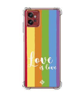 Funda Antigolpe [ Motorola Moto G32 ] Dibujo Auténtico [ Love is Love - Arcoiris ] Esquina Reforzada Silicona 1.5mm