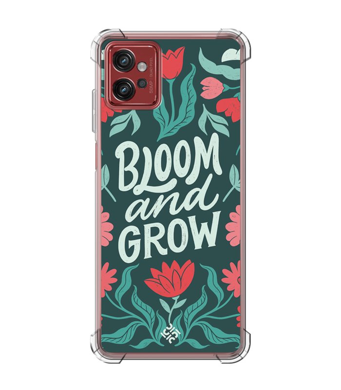 Funda Antigolpe [ Motorola Moto G32 ] Dibujo Frases Guays [ Flores Bloom and Grow ] Esquina Reforzada Silicona 1.5mm