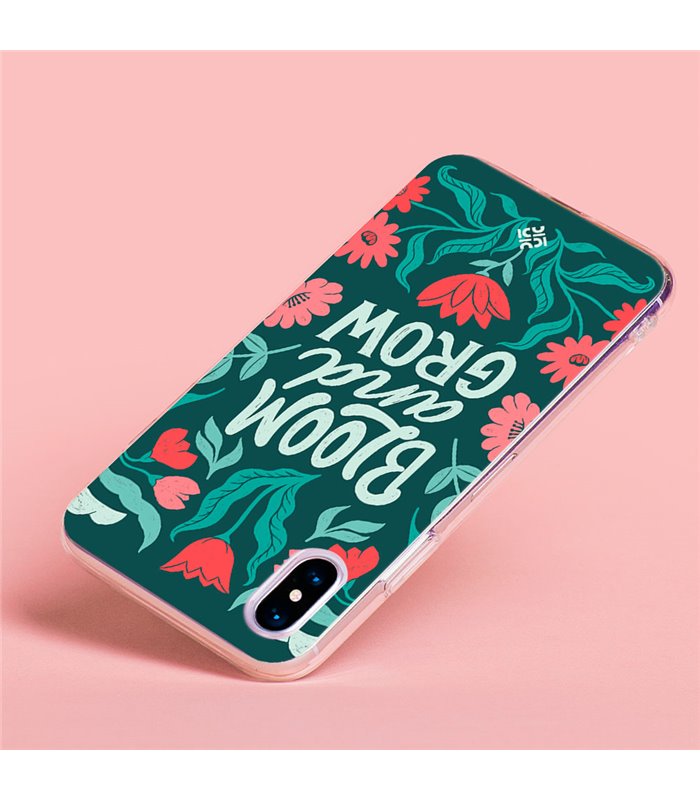 Funda Antigolpe [ Motorola Moto G32 ] Dibujo Frases Guays [ Flores Bloom and Grow ] Esquina Reforzada Silicona 1.5mm