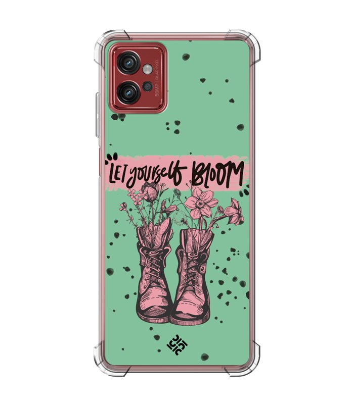 Funda Antigolpe [ Motorola Moto G32 ] Dibujo Frases Guays [ Botas Let Yourself Bloom ] Esquina Reforzada Silicona