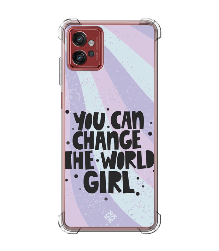 Funda Antigolpe [ Motorola Moto G32 ] Dibujo Frases Guays [ You Can Change The World Girl ] Esquina Reforzada Silicona 1.5mm