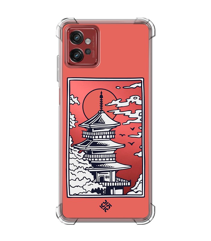 Funda Antigolpe [ Motorola Moto G32 ] Dibujo Japones [ Pagoda con Fondo Transparente Japonesa ] Esquina Reforzada 1.5mm