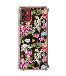 Funda Antigolpe [ Motorola Moto G32 ] Dibujo Japones [ Estampado de Flores y Grúas Blancas ] Esquina Reforzada Silicona 1.5