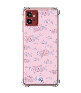Funda Antigolpe [ Motorola Moto G32 ] Dibujo Japones [ Sakura y Pescado Rosa Pastel ] Esquina Reforzada Silicona