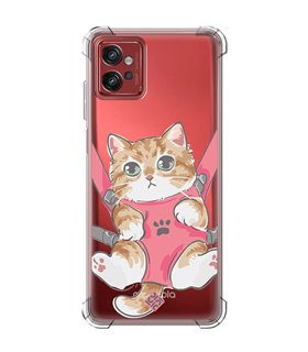 Funda Antigolpe [ Motorola Moto G32 ] Dibujo Mascotas [ Gatito Colgante ] Esquina Reforzada Silicona 1.5mm Transparente