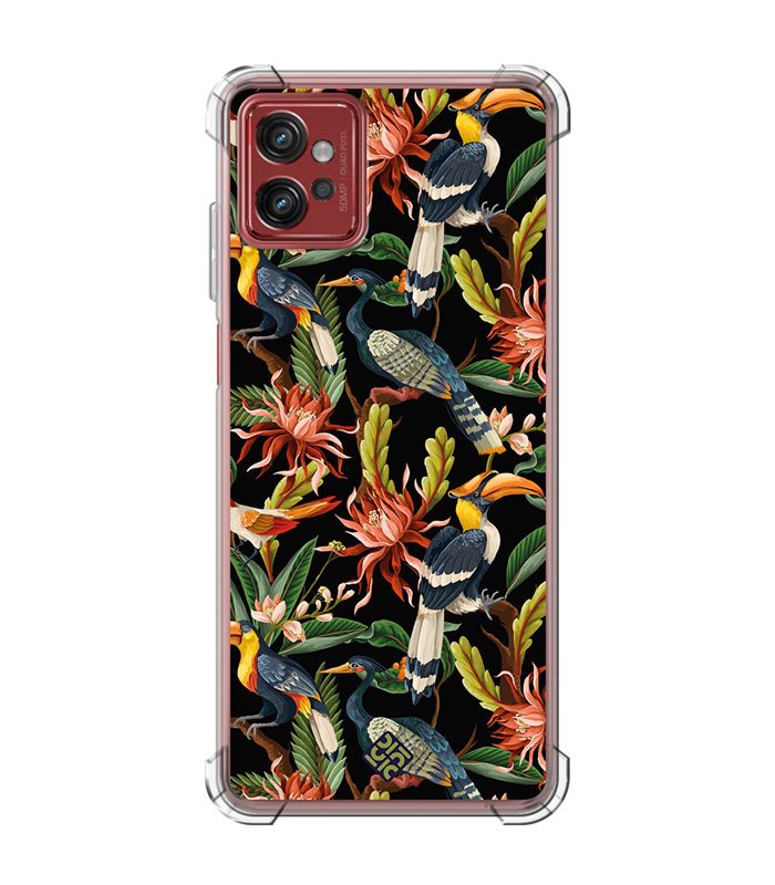 Funda Antigolpe [ Motorola Moto G32 ] Dibujo Mascotas [ Estampado Aves y Hojas y Flores Tropicales ] Esquina Reforzada 1.5