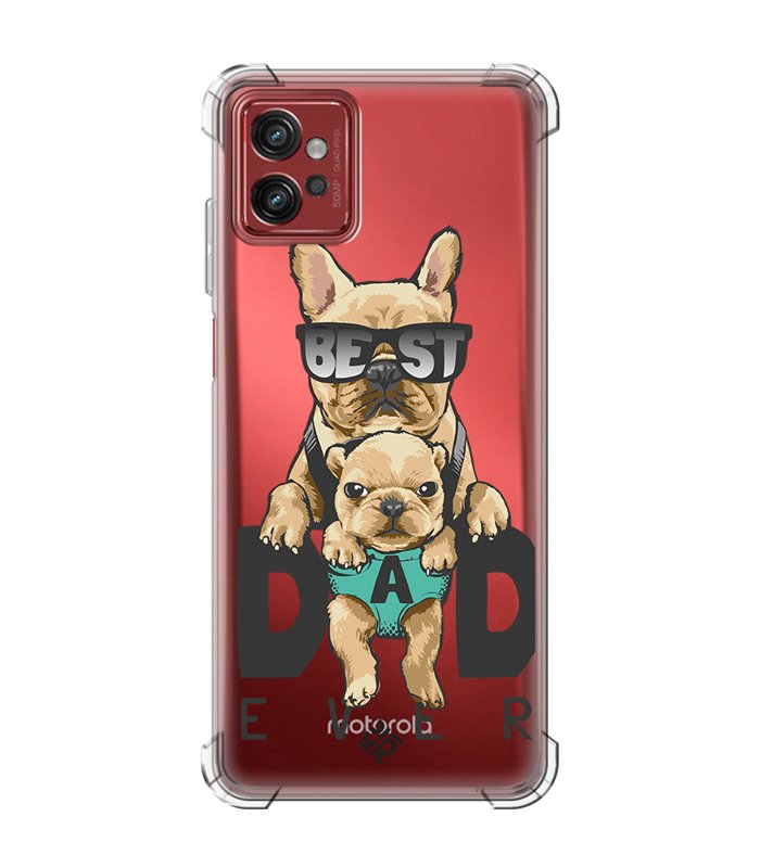 Funda Antigolpe [ Motorola Moto G32 ] Dibujo Mascotas [ Perro Bulldog - Best Dad Ever ] Esquina Reforzada Silicona