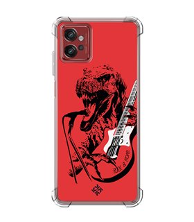 Funda Antigolpe [ Motorola Moto G32 ] Diseño Música [ Rock & Roar - Dinosaurio Tocando la Guitarra ] Esquina Reforzada