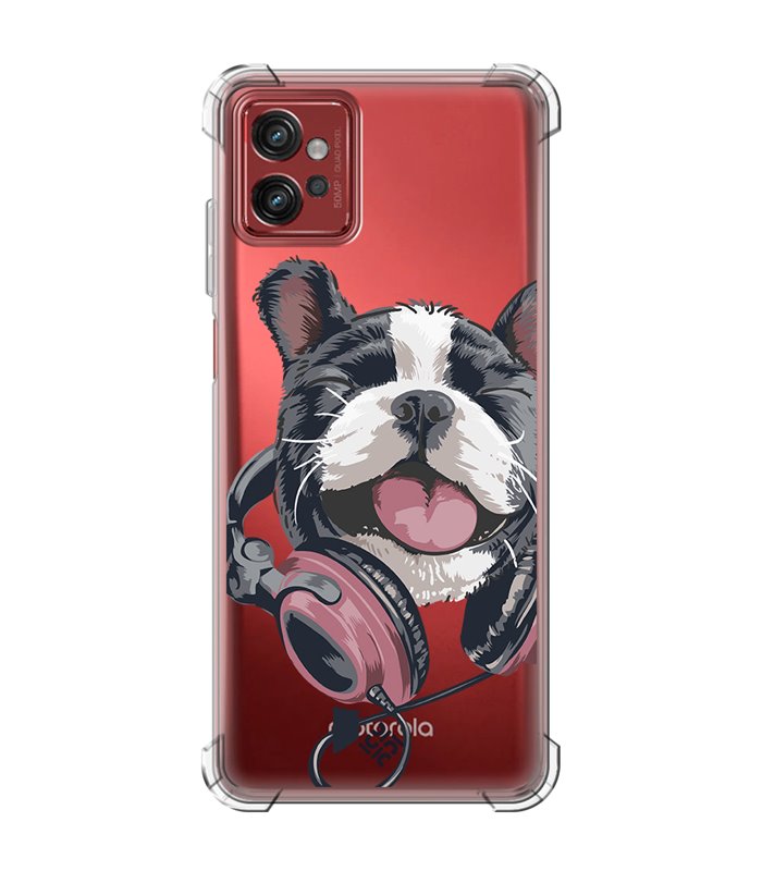 Funda Antigolpe [ Motorola Moto G32 ] Diseño Música [ Perro Feliz Escuchando Música ] Esquina Reforzada Silicona