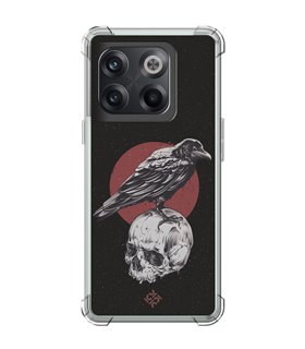 Funda Antigolpe [ OnePlus 10T ] Dibujo Gotico [ Cuervo Sobre Cráneo ] Esquina Reforzada Silicona 1.5mm Transparente