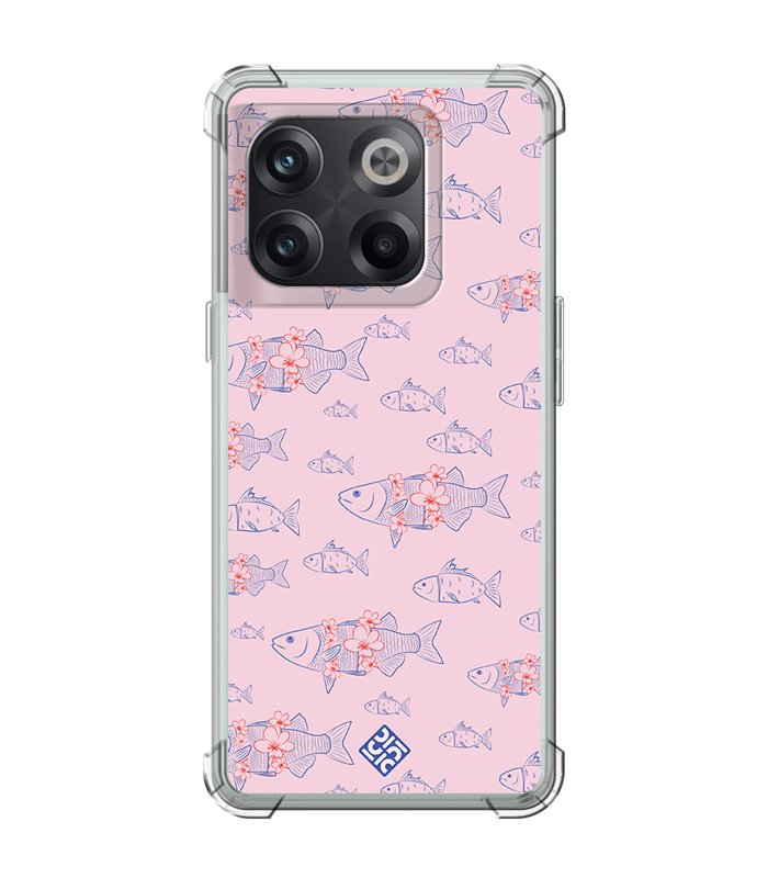 Funda Antigolpe [ OnePlus 10T ] Dibujo Japones [ Sakura y Pescado Rosa Pastel ] Esquina Reforzada Silicona