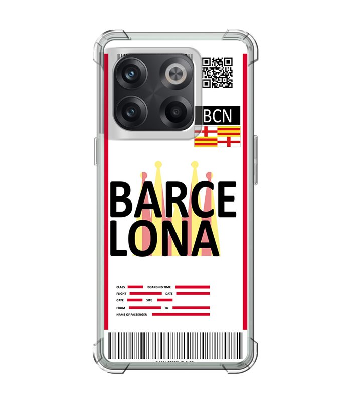 Funda Antigolpe [ OnePlus 10T ] Billete de Avión [ Barcelona ] Esquina Reforzada Silicona 1.5mm Transparente