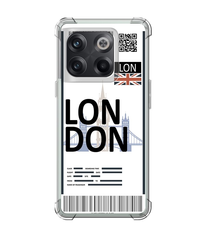 Funda Antigolpe [ OnePlus 10T ] Billete de Avión [ London ] Esquina Reforzada Silicona 1.5mm Transparente