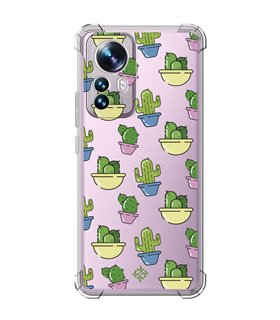 Funda Antigolpe [ Xiaomi 12T - 12T Pro ] Dibujo Auténtico [ Cactus en Macetas ] Esquina Reforzada Silicona 1.5 Transparente