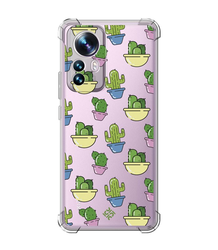 Funda Antigolpe [ Xiaomi 12T - 12T Pro ] Dibujo Auténtico [ Cactus en Macetas ] Esquina Reforzada Silicona 1.5 Transparente