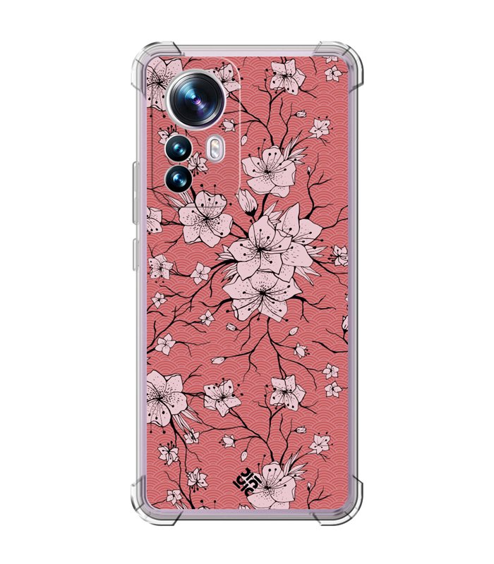 Funda Antigolpe [ Xiaomi 12T - 12T Pro ] Dibujo Botánico [ Flores sakura con patron japones ] Esquina Reforzada 1.5mm