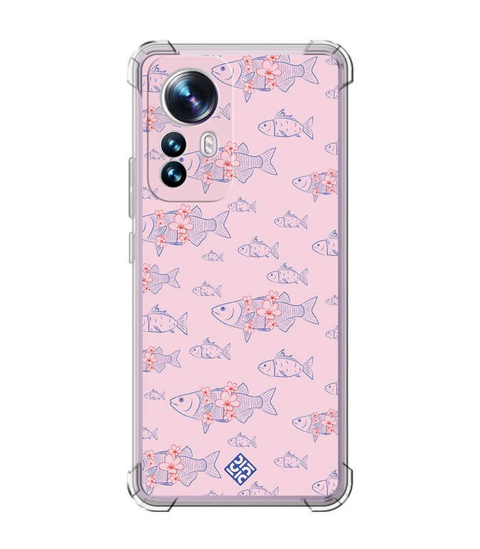 Funda Antigolpe [ Xiaomi 12T - 12T Pro ] Dibujo Japones [ Sakura y Pescado Rosa Pastel ] Esquina Reforzada Silicona
