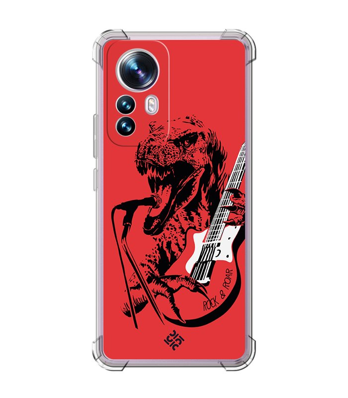 Funda Antigolpe [ Xiaomi 12T - 12T Pro ] Diseño Música [ Rock & Roar - Dinosaurio Tocando la Guitarra ] Esquina Reforzada