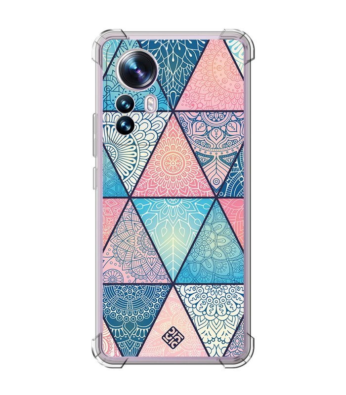 Funda Antigolpe [ Xiaomi 12T - 12T Pro ] Dibujo Auténtico [ Mosaico Triangular Mandala ] Esquina Reforzada Silicona 1.5mm