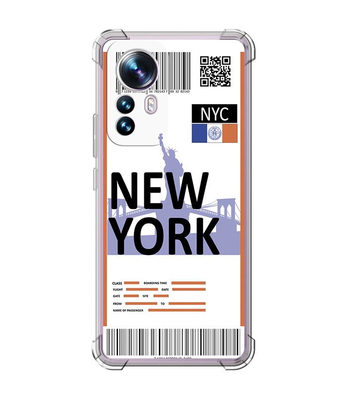 Funda Antigolpe [ Xiaomi 12T - 12T Pro ] Billete de Avión [ New York ] Esquina Reforzada Silicona 1.5mm Transparente