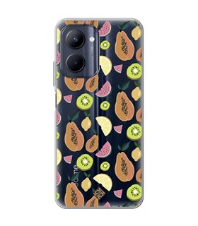 Funda para [ Realme C33 ] Dibujo Auténtico [ Frutas- Papaya, Sandía, Kiwis y Limones ] de Silicona Flexible para Smartphone