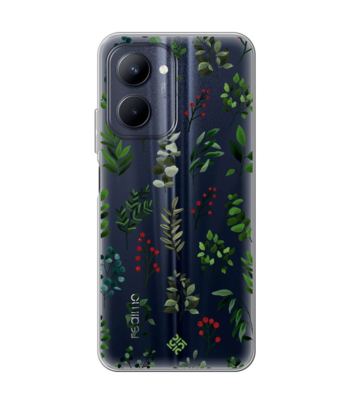 Funda para [ Realme C33 ] Dibujo Botánico [ Hojas Ramas Verdes - Follaje Botánico ] de Silicona Flexible para Smartphone