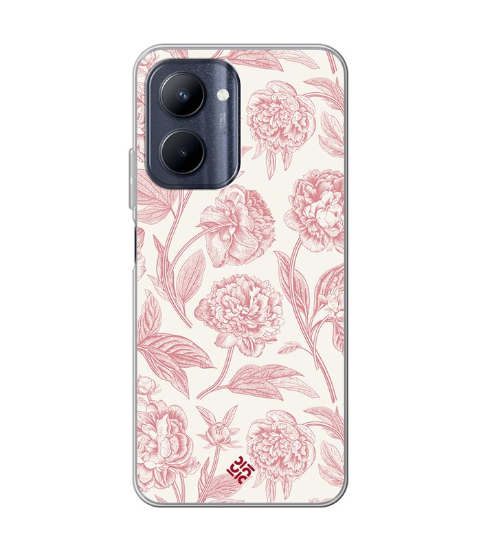 Funda para [ Realme C33 ] Dibujo Botánico [ Flores Rosa Pastel ] de Silicona Flexible para Smartphone