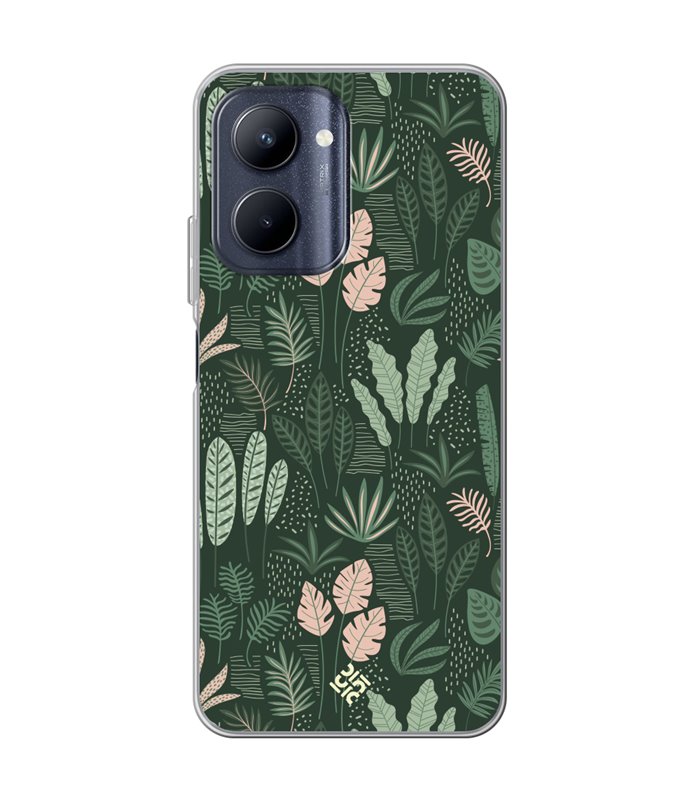Funda para [ Realme C33 ] Dibujo Botánico [ Patron Flora Vegetal Verde y Rosa ] de Silicona Flexible para Smartphone