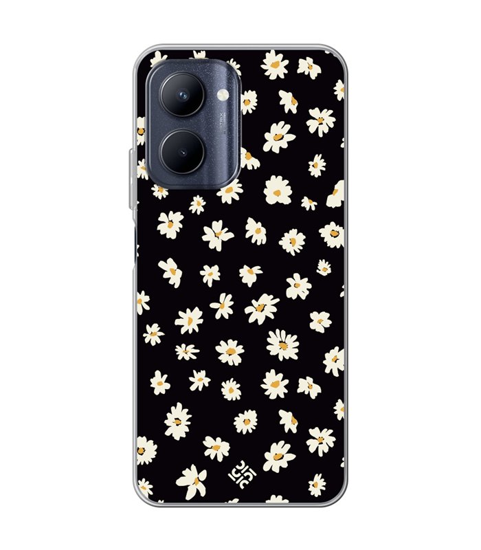 Funda para [ Realme C33 ] Dibujo Botánico [ Margaritas en Fondo Negro ] de Silicona Flexible para Smartphone