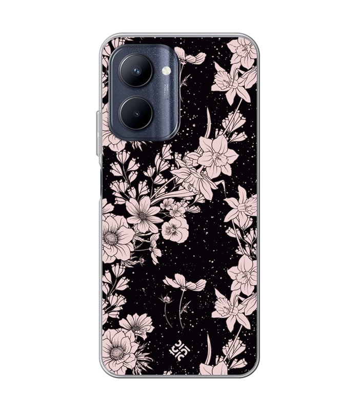 Funda para [ Realme C33 ] Dibujo Botánico [ Flores de amapola daffodil, anémona, violeta en fondo estrellado ] de Silicona