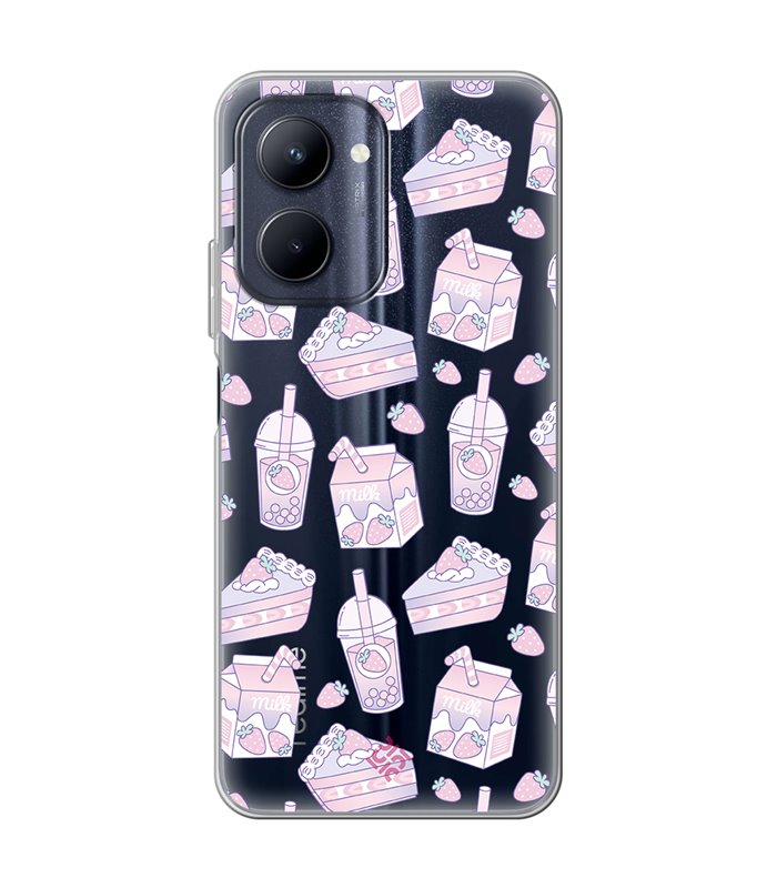 Funda para [ Realme C33 ] Dibujo Cute [ Postres de Fresa En Rosa Pastel ] de Silicona Flexible para Smartphone