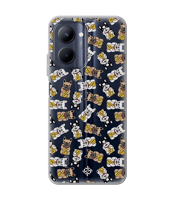 Funda para [ Realme C33 ] Dibujo Cute [ Perro Bulldog de la Suerte ] de Silicona Flexible para Smartphone