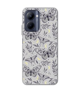 Funda para [ Realme C33 ] Dibujo Esotérico [ Boho Fondo Mágico con Elementos de Espacio Gris Estrellas ] de Silicona Flexible