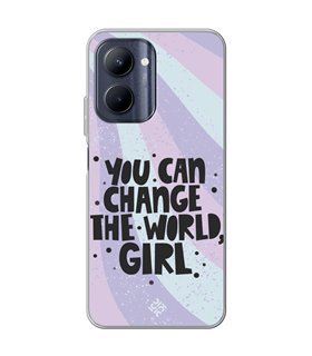 Funda para [ Realme C33 ] Dibujo Frases Guays [ You Can Change The World Girl ] de Silicona Flexible para Smartphone