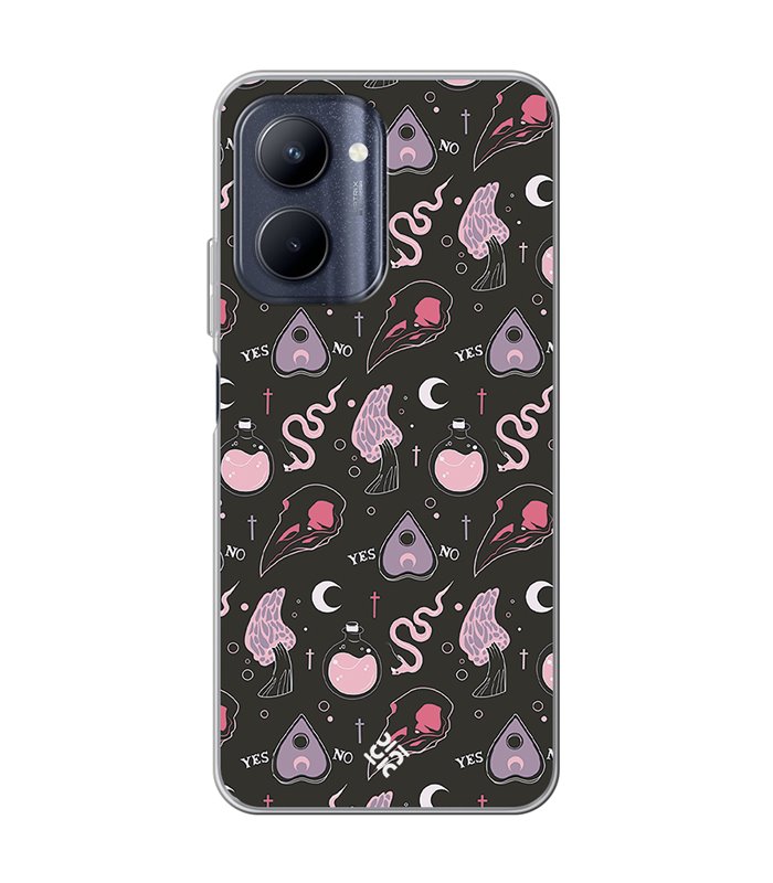 Funda para [ Realme C33 ] Dibujo Gotico [ Diseño Brujería en Tonos Pastel y Fondo Negro ] de Silicona Flexible para Smartphone