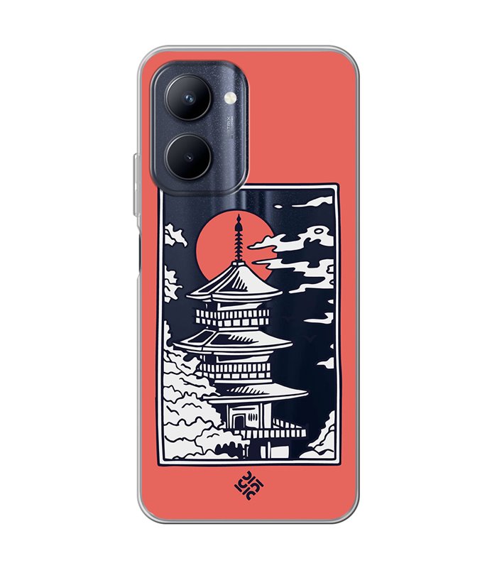 Funda para [ Realme C33 ] Dibujo Japones [ Pagoda con Fondo Transparente Japonesa ] de Silicona Flexible para Smartphone
