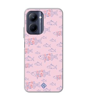 Funda para [ Realme C33 ] Dibujo Japones [ Sakura y Pescado Rosa Pastel ] de Silicona Flexible para Smartphone